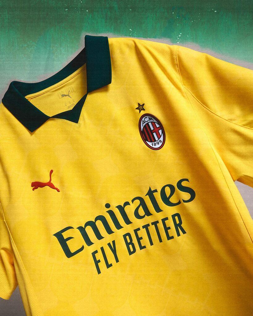 Camisa verde e amarela do AC Milan em homenagem ao Brasil.