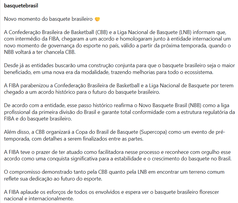 Acordo entre LNB e CBB que modificam a estrutura do NBB a partir da temporada 2025/26