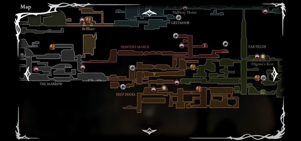 Parte do mapa divulgado no trailer de lançamento de Silksong.