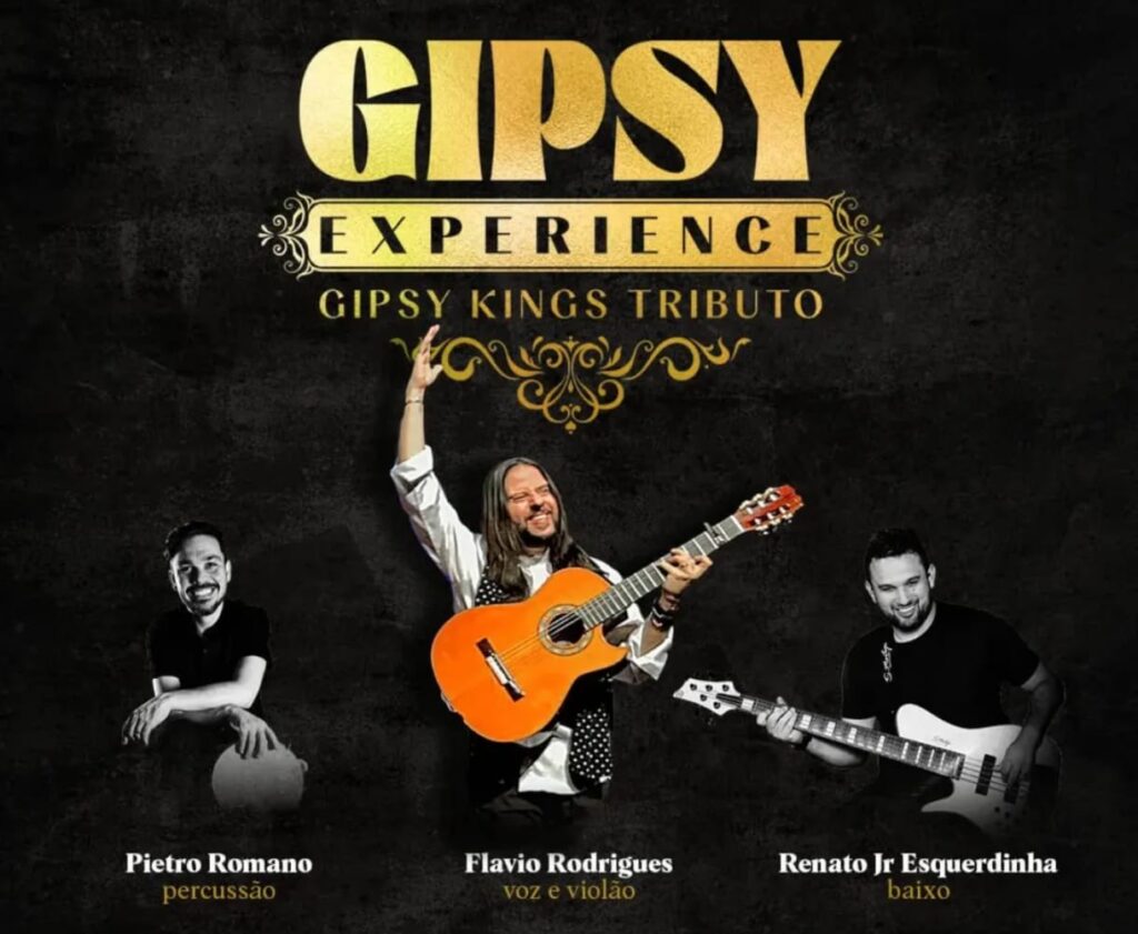 Integrantes da banda Gipsy Experience – Flávio Rodrigues, Renato Jr Esquerdinha e Pietro Romano – em divulgação do show tributo aos Gipsy Kings no Solar de Botafogo.