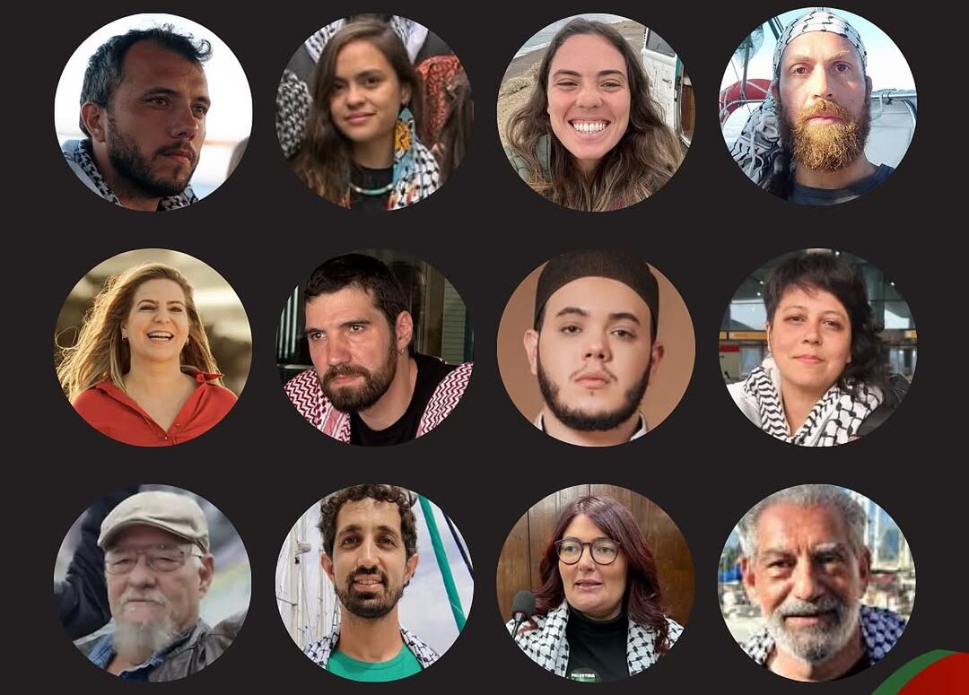 Delegação brasileira com 12 integrantes da Global Sumud Flotilha que seguiu em missão humanitária rumo a Gaza